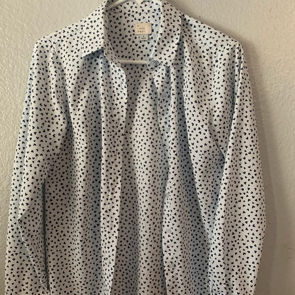 Sheer white blouse black hearts size small